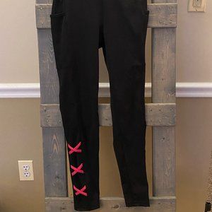 Black Crop Leggings with Pink Accents